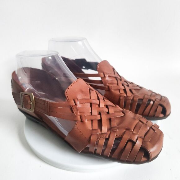 Aerosoles Sandals Size 6 Closed Toe Brown Woven Comfort Leather Huarache Flats - Picture 2 of 10
